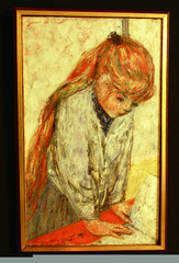  	 GIROD DE L'AIN OIL PAINTING CANVAS FRENCH ENFANT LISANT 1959 PARIS FRANCE LISTED EXHIBITION SALON DES INDEPENDANTS 1959 EXPRESSIONNISTES